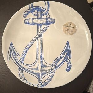 Three Tommy Bahama 16” plastic blue anchor serving platters orig wrap great gift